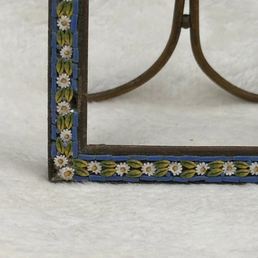Micro Mosaic Rectangle Picture Frame Gold Tone Blue Green White